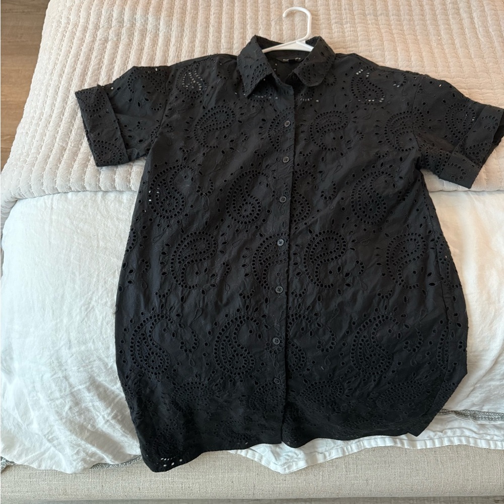 Club Monaco Black Eyelet Mini Dress
